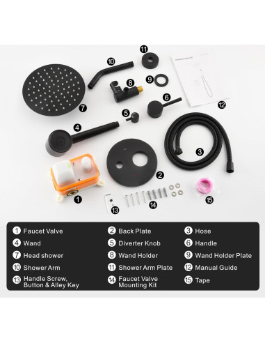 Conjunto de Grifos de Ducha Foroute Negro Mate 8" (20.32 cm)