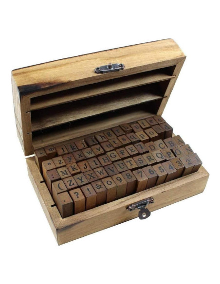 Estone 70pcs Sello de Goma Alfabeto en Caja de Madera