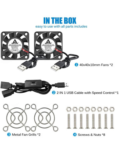 Ventiladores USB GDSTIME 40mm Silenciosos 2-Pack 5V DC