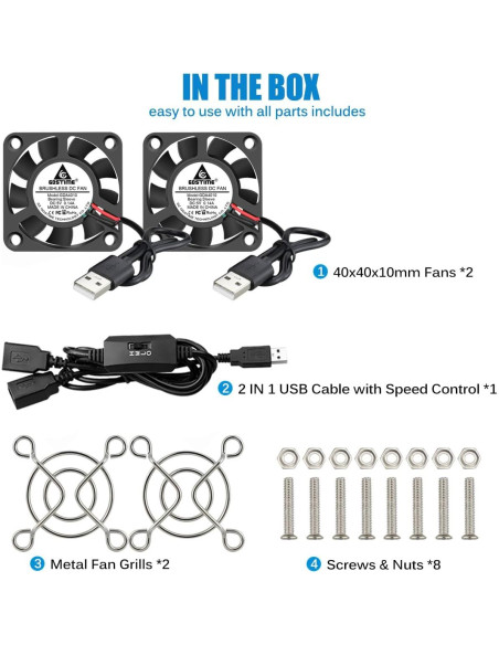 Ventiladores USB GDSTIME 40mm Silenciosos 2-Pack 5V DC