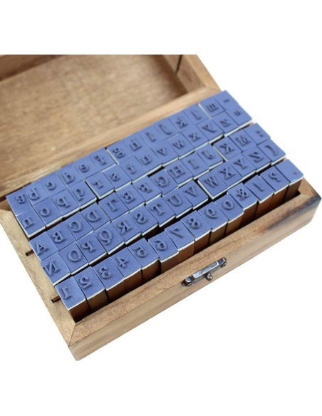 Estone 70pcs Sello de Goma Alfabeto en Caja de Madera