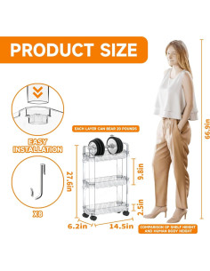 Carro de Almacenamiento Rodante SuoXing 3 Niveles Transparente 2