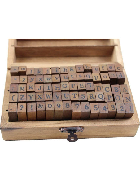 Estone 70pcs Sello de Goma Alfabeto en Caja de Madera