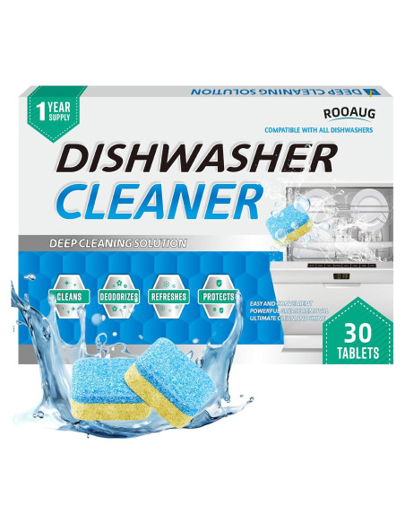 30 Tabletas Limpiadoras ROOAUG para Lavavajillas - Efecto Desodorante