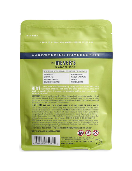 Cápsulas Automáticas para Lavavajillas Mrs. Meyer's 20 Unidades Verbena de Limón