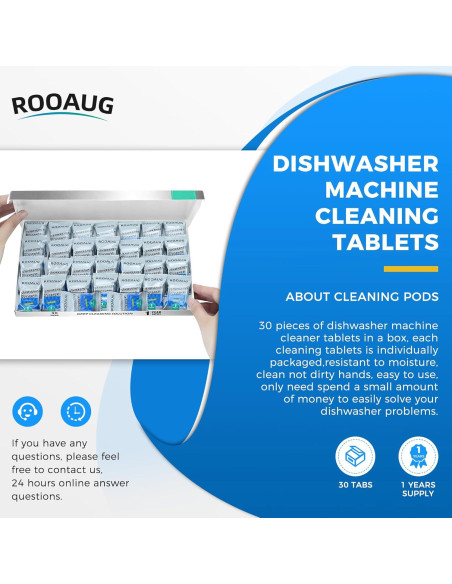 30 Tabletas Limpiadoras ROOAUG para Lavavajillas - Efecto Desodorante