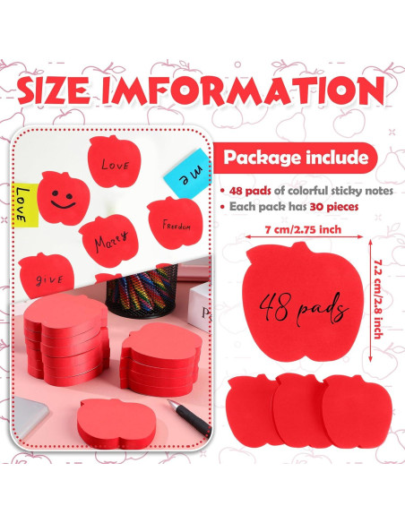 Notas Adhesivas en Forma de Manzana Kolldenn 48 Hojas Rojo