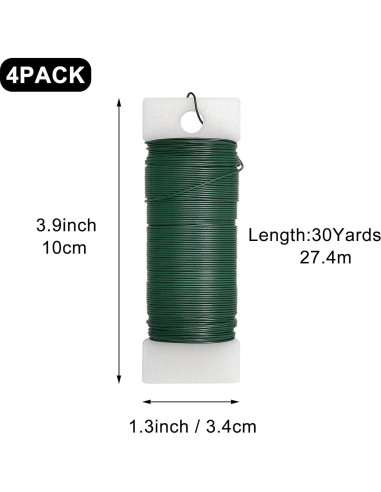 Paquete de 4 rollos de alambre floral verde 22 calibre 30 yardas