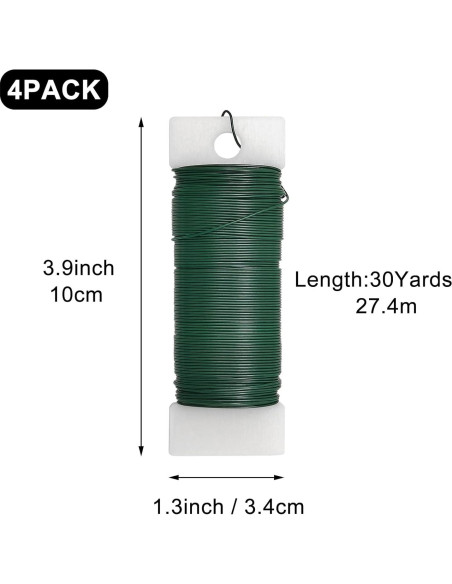Paquete de 4 rollos de alambre floral verde 22 calibre 30 yardas Paquete de 4 rollos de alambre floral verde 22 calibre 30 yardas