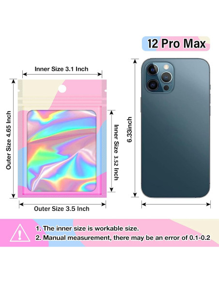 100 Bolsas de Empaque Holográficas Reutilizables 8.89x11.94cm