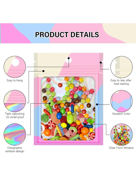 100 Bolsas de Empaque Holográficas Reutilizables 8.89x11.94cm