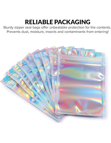 Bolsas Mylar con Ziplock 8.4 x 14 cm | 100 Unidades | Holográfico