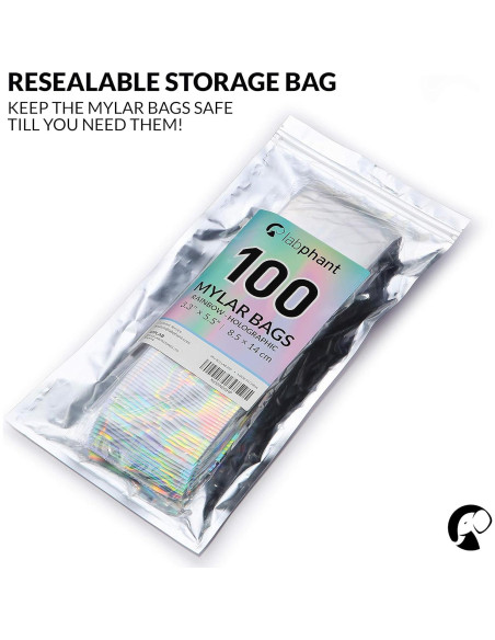 Bolsas Mylar con Ziplock 8.4 x 14 cm | 100 Unidades | Holográfico