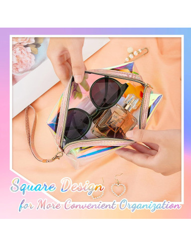 Bolsas de Maquillaje Holográficas Dunzy 8 Pcs Iridiscentes M