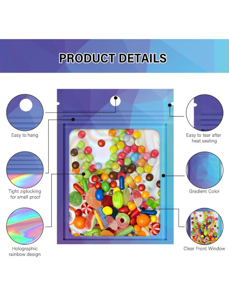 100 Bolsas Reutilizables Mylar VEEMOS 8.9x11.9 cm Azul