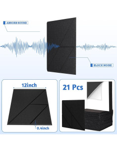 21 Paneles Acústicos Autoadhesivos 30.48x30.48cm Negro 2