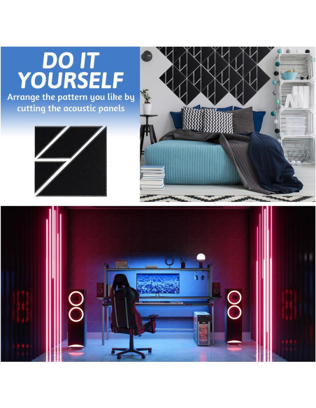 21 Paneles Acústicos Autoadhesivos 30.48x30.48cm Negro