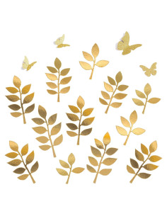 Juego de Hojas y Mariposas Decorativas Letjolt 16pcs Doradas