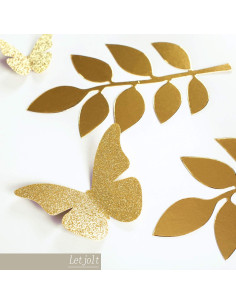 Juego de Hojas y Mariposas Decorativas Letjolt 16pcs Doradas 2