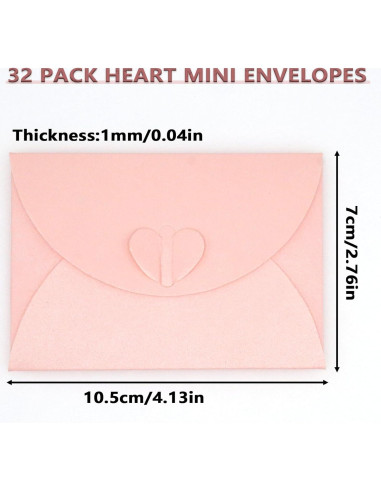 32 Mini Sobres Rosa con Cierre en Forma de Corazón Joyangy