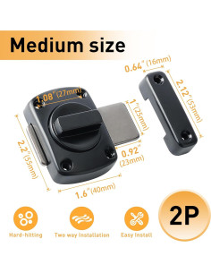 Pestillo Deslizante de Puerta Alise Negro - Paquete de 2 2