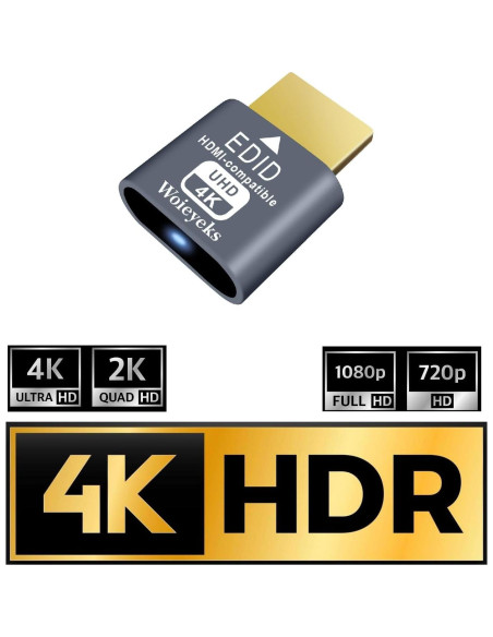 Paquete de 3 HDMI Dummy Plug 4K HDR Woieyeks - Emulador Virtual
