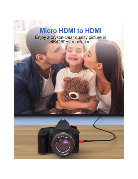 Cable Micro HDMI a HDMI ApoJodly 4.57m 4K 60Hz Nylon Cable Micro HDMI a HDMI ApoJodly 4.57m 4K 60Hz Nylon