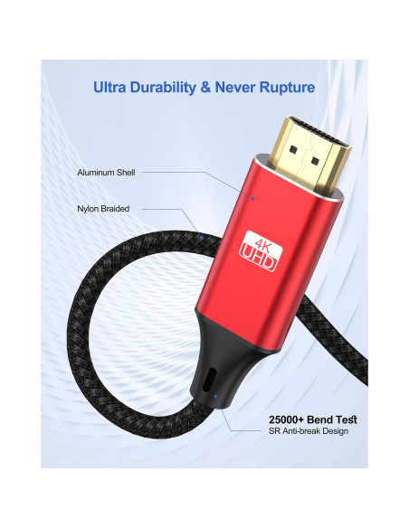 Cable Micro HDMI a HDMI ApoJodly 4.57m 4K 60Hz Nylon Cable Micro HDMI a HDMI ApoJodly 4.57m 4K 60Hz Nylon