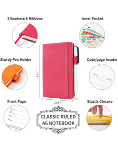 Cuadernos Feela A6 6 Pack Tapa Dura con Bolígrafos Negros 2