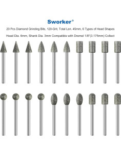20 Puntas de Amoladora Diamante 120-grano Sworker 3mm 2
