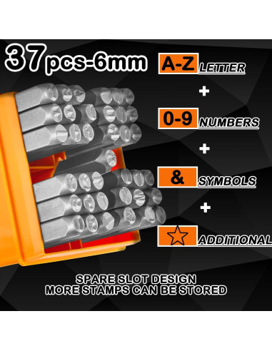 Juego de Sellos de Números y Letras 37 Piezas Acero CR-V
