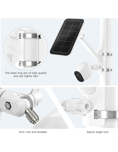 Soporte de Montaje en Poste HOLACA para Panel Solar Arlo - Blanco