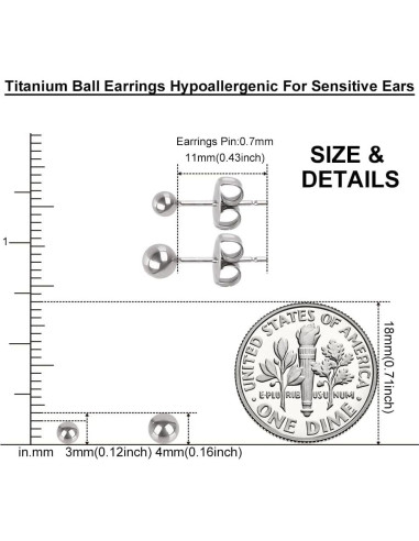 Pendientes de perno hipoalergénicos Titanio Huatiyu 4mm Gris