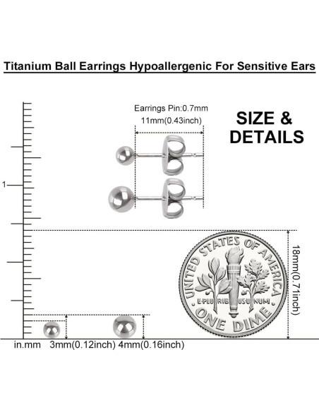 Pendientes de perno hipoalergénicos Titanio Huatiyu 4mm Gris