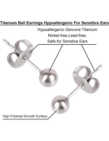 Pendientes de perno hipoalergénicos Titanio Huatiyu 4mm Gris