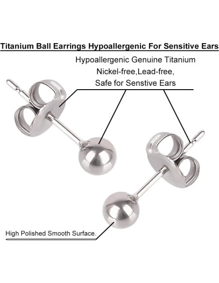 Pendientes de perno hipoalergénicos Titanio Huatiyu 4mm Gris