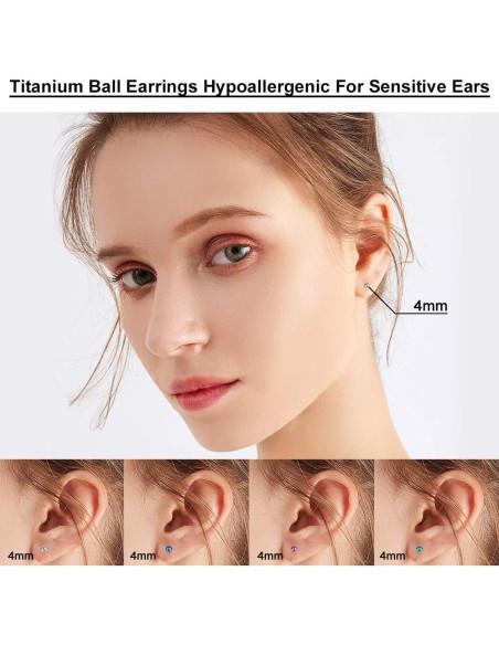 Pendientes de perno hipoalergénicos Titanio Huatiyu 4mm Gris