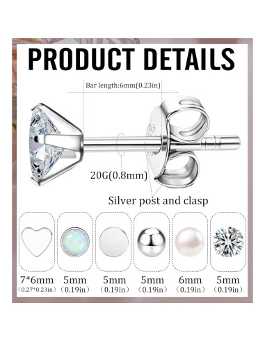 Pendientes de Titanio Hipoalergénicos MJust 20G con CZ y Ópalo