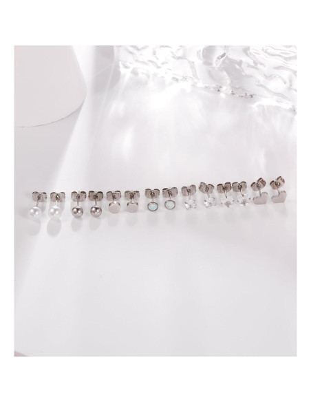 Pendientes de Titanio Hipoalergénicos MJust 20G con CZ y Ópalo Pendientes de Titanio Hipoalergénicos MJust 20G con CZ y Ópalo