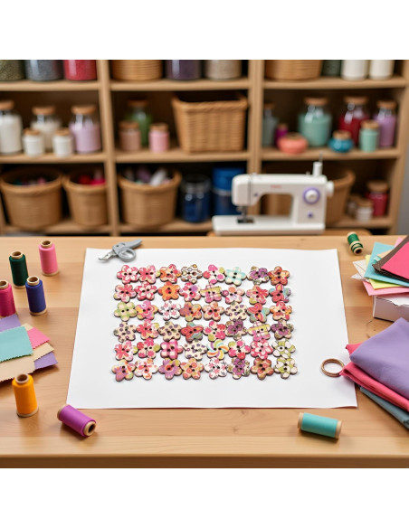 50 Botones de Madera Multicolor Tustao para Manualidades