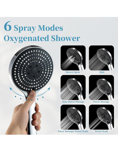 Cabezal de Ducha de Mano OFFO 6 Modos Alta Presión Cromado