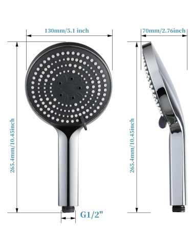 Cabezal de Ducha de Mano OFFO 6 Modos Alta Presión Cromado