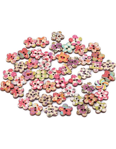 50 Botones de Madera Multicolor Tustao para Manualidades