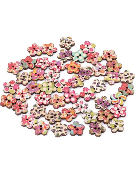 50 Botones de Madera Multicolor Tustao para Manualidades