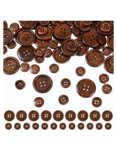 100 Botones de Madera Marrón 12.7mm y 25.4mm 4 Agujeros