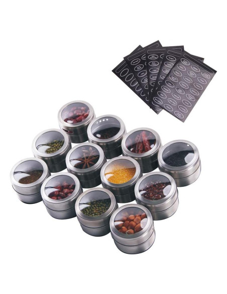 Set de 12 Latas Magnéticas de Especias Sanvcomy - Acero Inoxidable