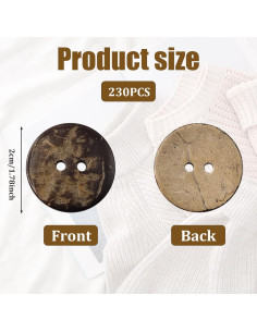 230 Botones de Madera de Coco Natural 12.5mm 2 Agujeros 2