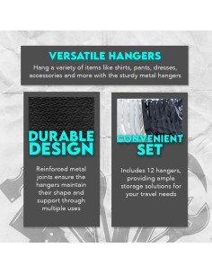 Juego de 12 Perchas Plegables SE para Viaje - Negro y Blanco 2