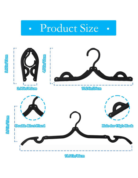 40 Perchas Plegables de Viaje Dyrfolm Antideslizantes Negras