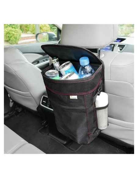 Basurero de Coche EcoNour 9.46L con Tapa y Bolsillos - Negro